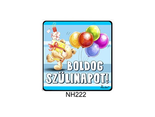 (NH222) Hűtőmágnes 7,5 cm x 7,5 cm - Boldog Szülinapot! macikás lufis - Szülinapi ajándékok